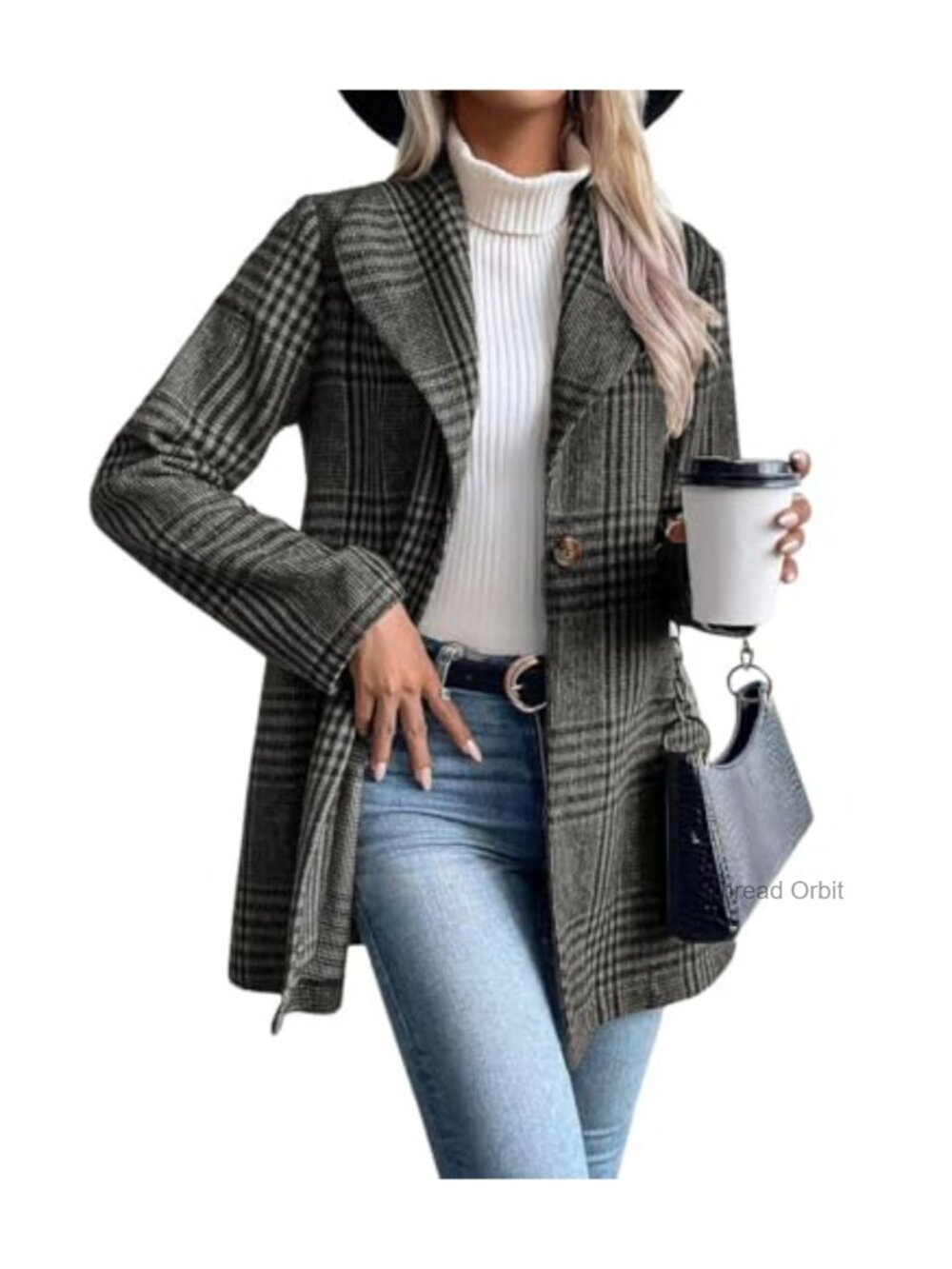 Wool Blend Plaid Blazer Coat Shawl Collar Button Up Business Casual